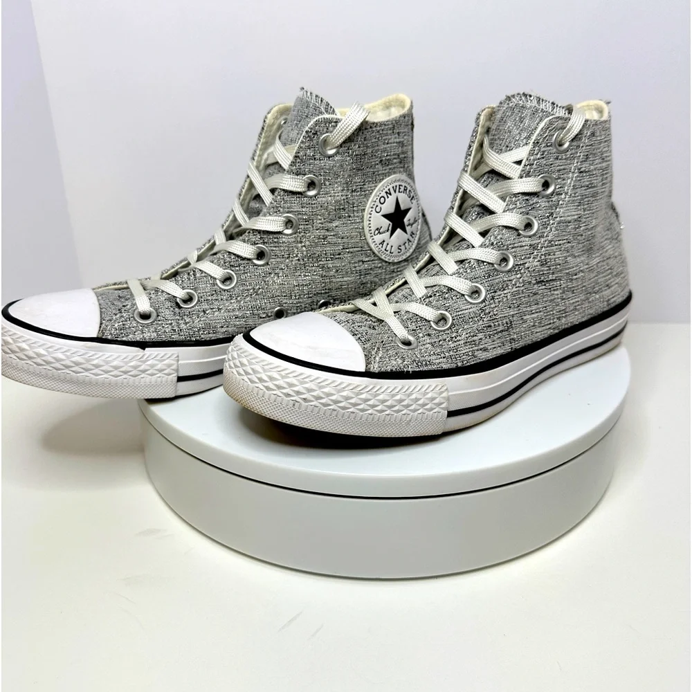 CONVERSE ALL STARS Women’s High Top Sneakers in gray and silver tweed Size 7 - Picture 6 of 8